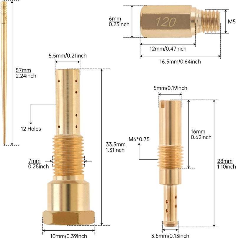 Windance 30pcs Carburetor Main Slow Jet Injection Nozzle Emulsion Tube Nozzle Holder Kit Fit for CVK PWK PWM/PE 26/28, Brass Nozzles Modified Kit (12 Hole) - Image 3
